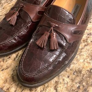 Johnston & Murphy Brown Leather Croc Tassel Dress Shoes